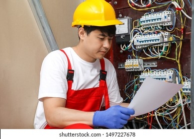 Electrician Wiring Diagram Indoors Stock Photo 1497227678 Shutterstock